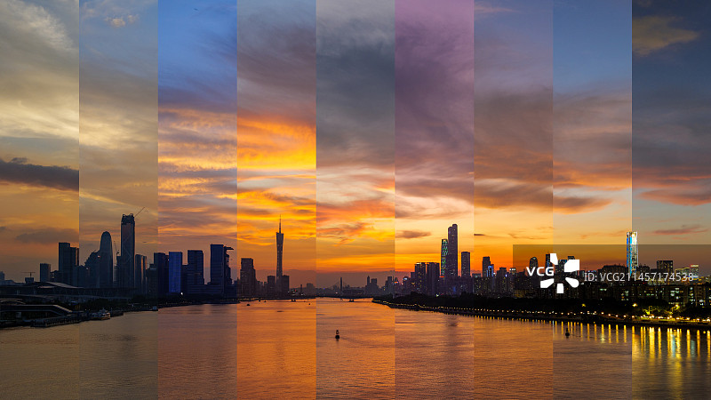 广州世纪晚霞不同时段合集图片素材