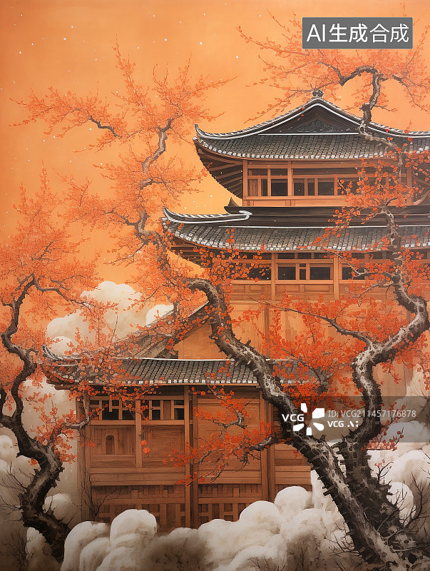 【AI数字艺术】古风园林建筑图片素材