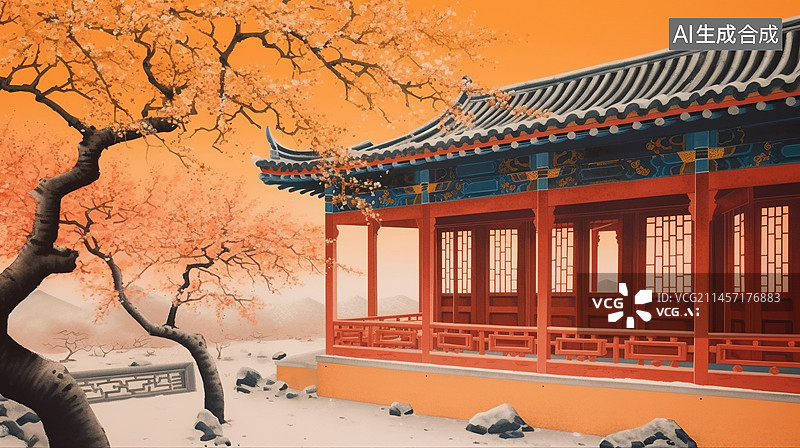 【AI数字艺术】古风园林建筑图片素材