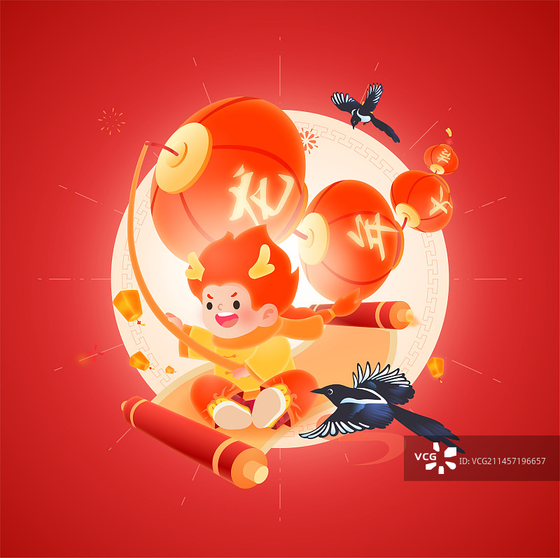 2024年龙年春节生肖龙ip形象插画之龙年大吉灯笼图片素材