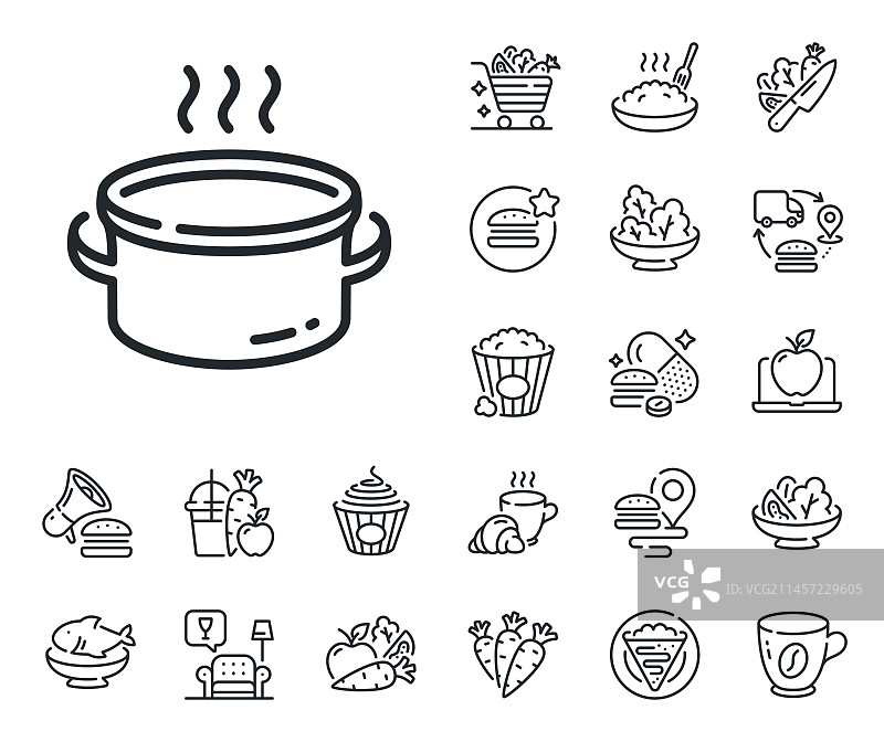 平底锅线条图标：厨房锅具标志，可丽饼甜点图片素材