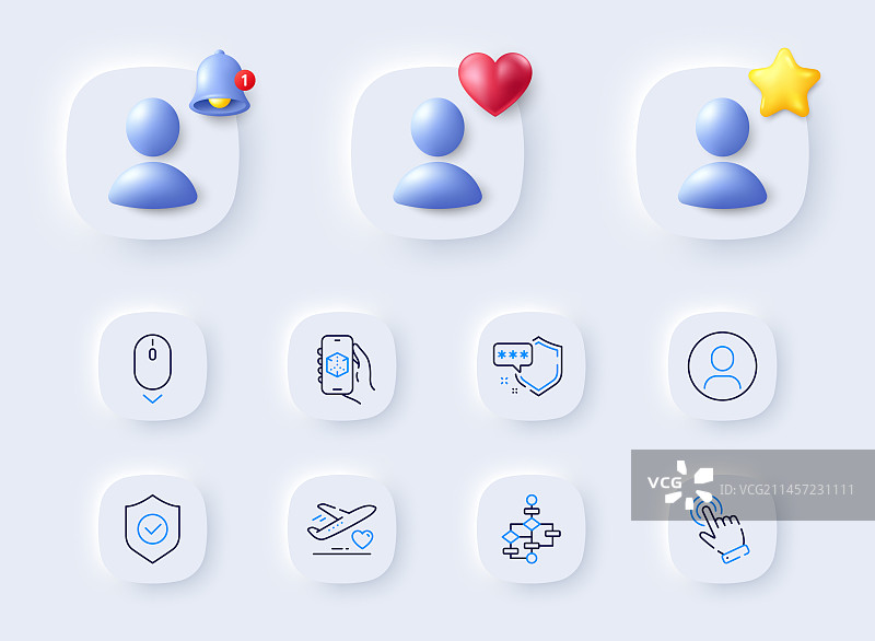 网页盾牌滚动和光标线条图标图片素材