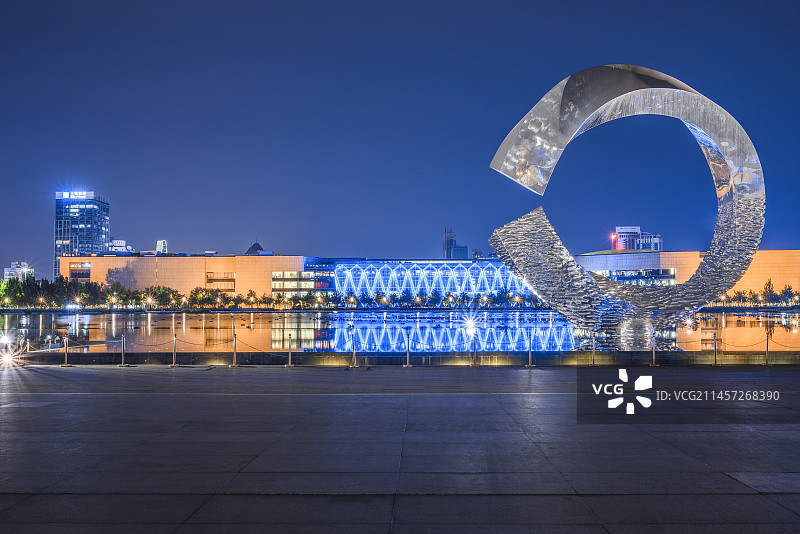天津文化中心夜景背景图图片素材