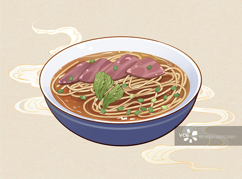 中华美食兰州拉面手绘风格插画图片素材