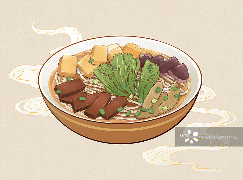 中华美食鸭血粉丝汤手绘风格插画图片素材