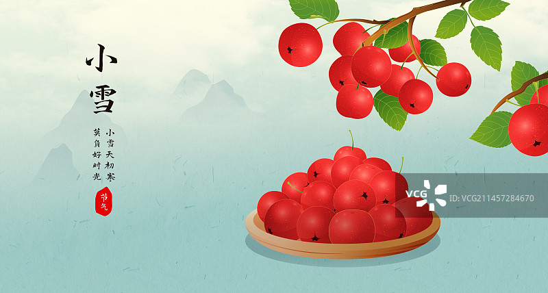 国风节气小雪山楂水果插画海报图片素材