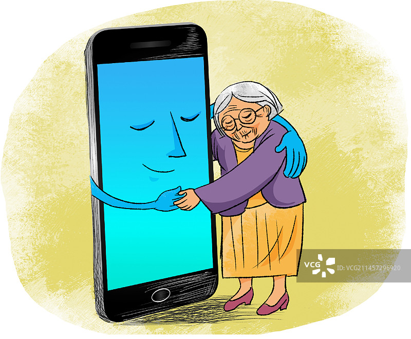 孤独，空巢老人，寂寞，手机，陪伴图片素材