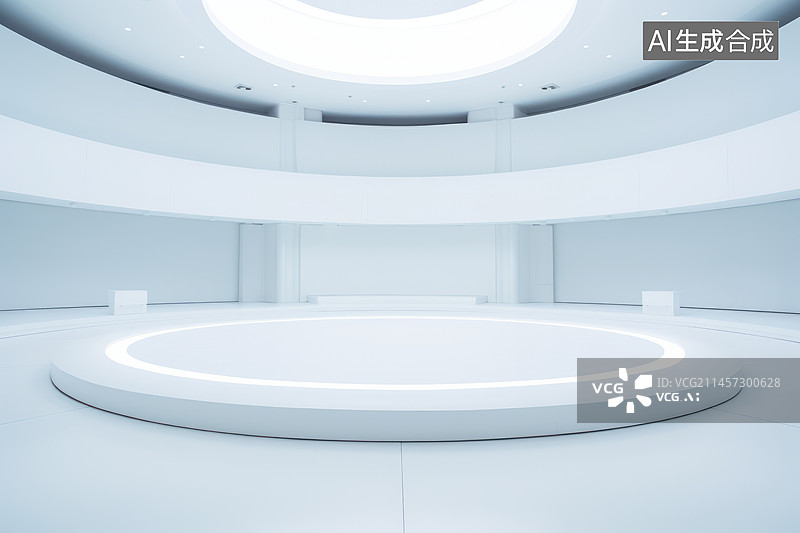 【AI数字艺术】白色圆形弧线建筑空间内部场景图片素材