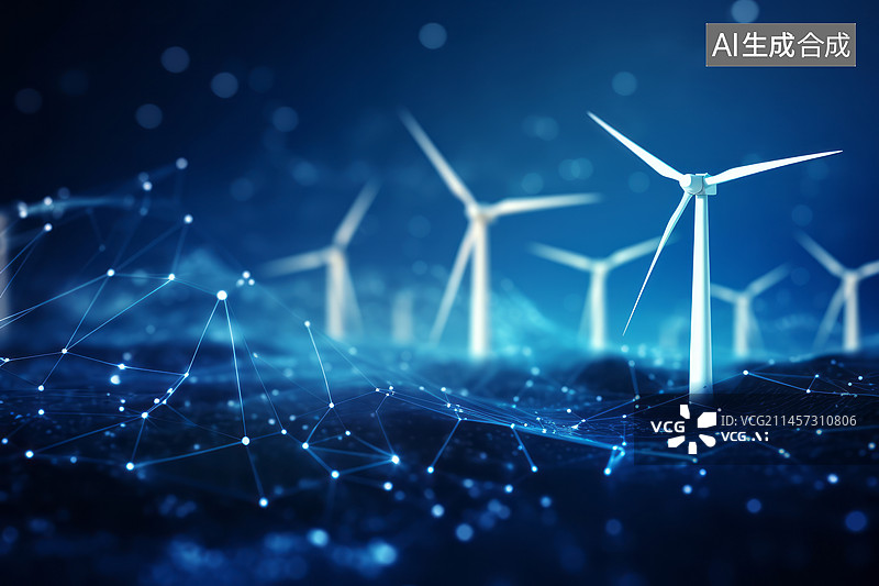 【AI数字艺术】洁能源风力发电风能清新能源蓝色背景图图片素材