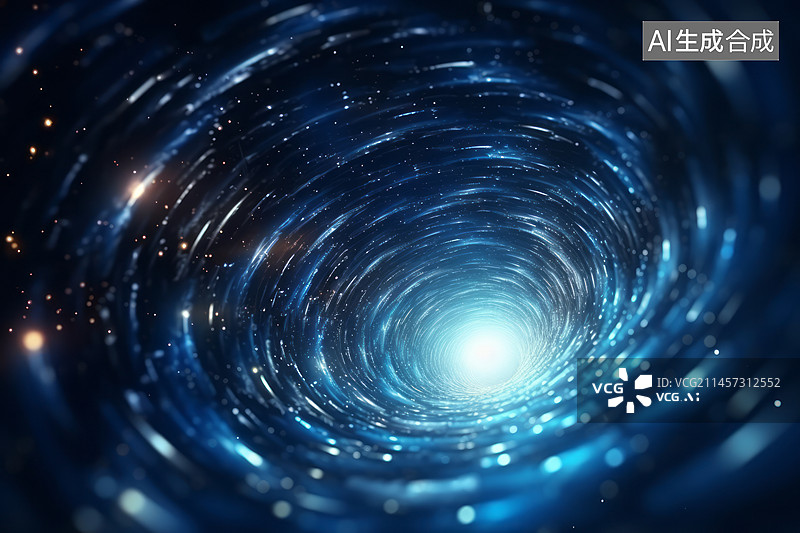 【AI数字艺术】蓝色发光电子粒子液体流体漩涡黑洞概念背景图图片素材