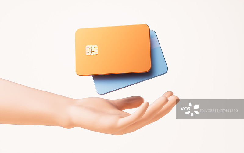 手部拿着的银行卡3D渲染图片素材