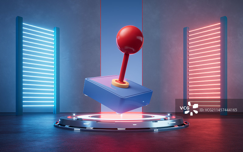 控制杆与科幻灯光场景3D渲染图片素材