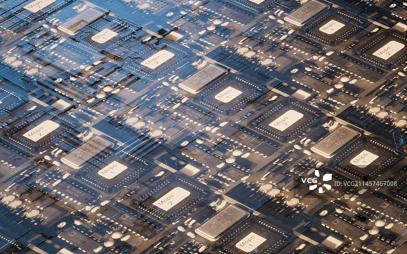 智能芯片与科技感电路3D渲染图片素材