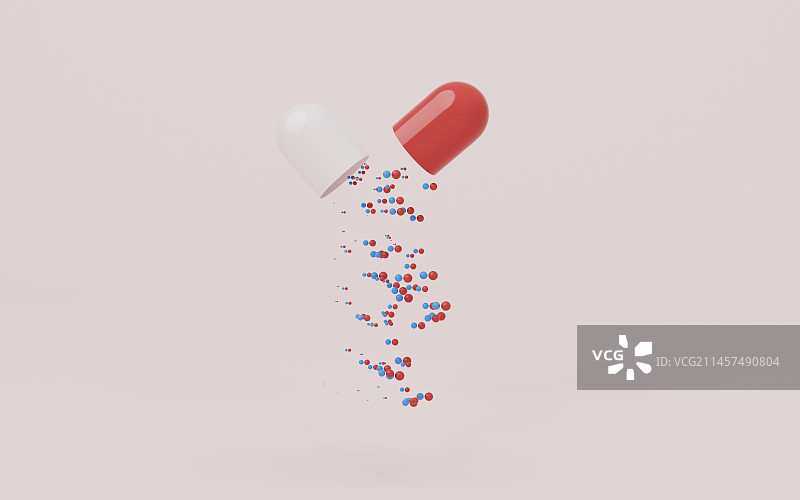 多彩颗粒胶囊，三维渲染图片素材