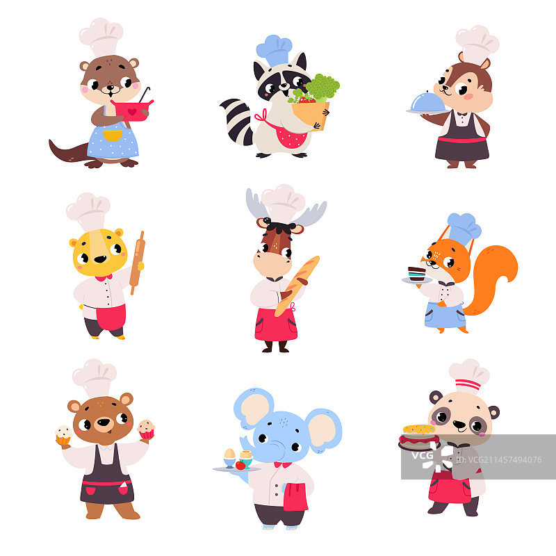 穿制服的可爱动物厨师图片素材