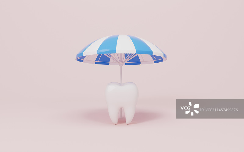 卡通牙齿与遮阳伞3D渲染图片素材