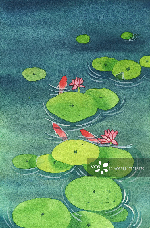 湖面荷叶小鱼图片素材