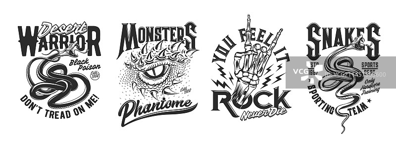 毒蛇龙和骷髅手T恤印花图片素材