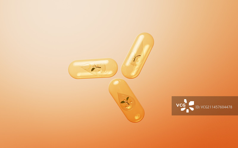 金色透明鱼油胶囊3D渲染图片素材