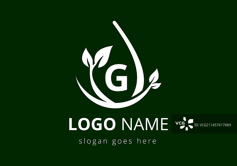 字母G与叶子和曲线组合标志图片素材