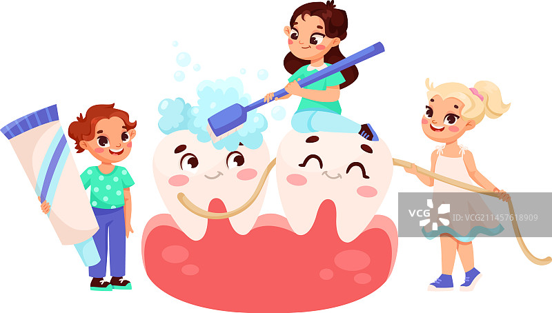牙科护理：儿童清洁牙齿图片素材