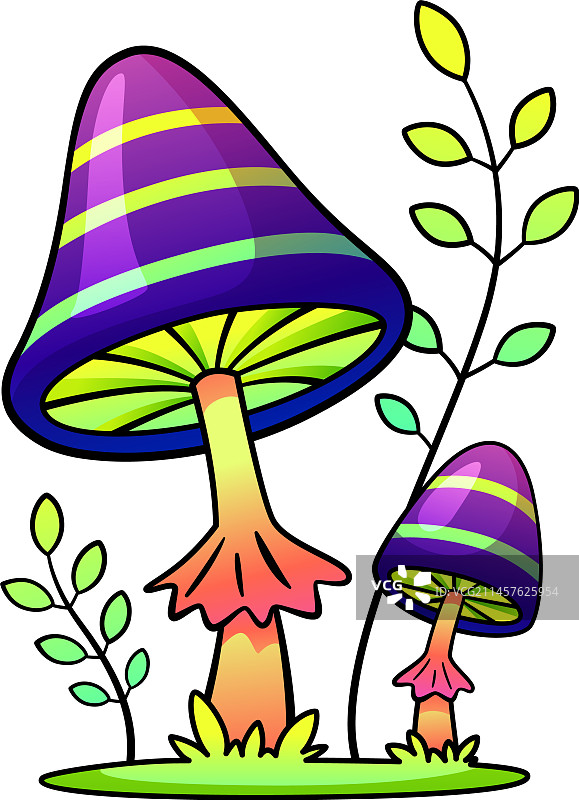 森林里生长的彩色发光毒蘑菇图片素材