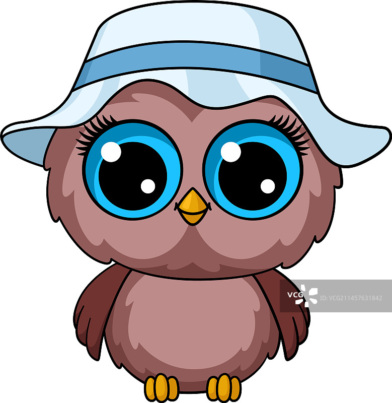 戴着夏日帽子的有趣猫头鹰卡通鸟吉祥物图片素材