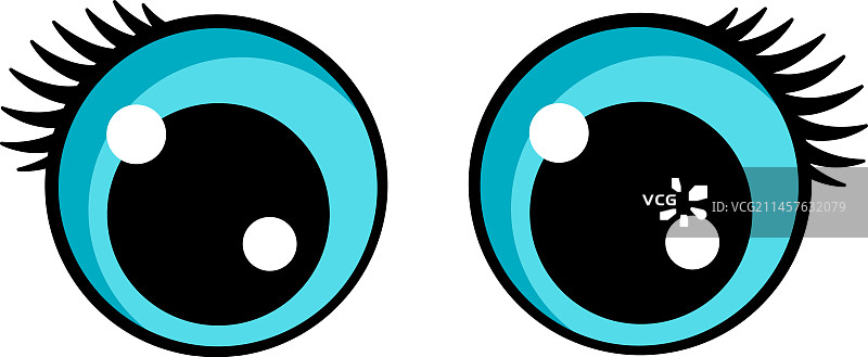 带有可爱睫毛的蓝色卡通眼睛卡哇伊表情图片素材