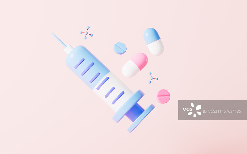 卡通分子结构与药物治疗3D渲染图片素材