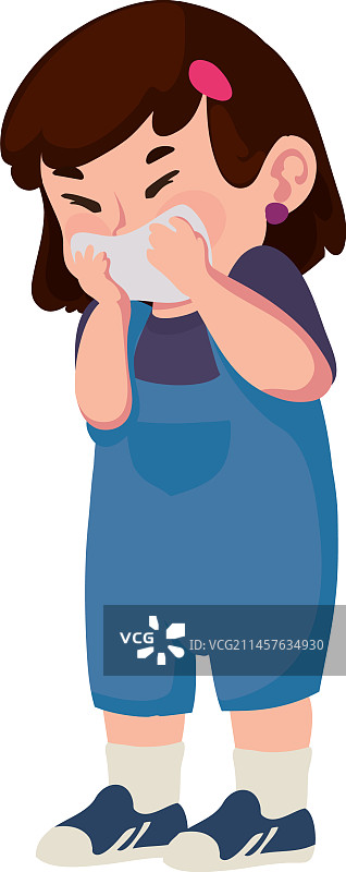 生病的孩子在擤鼻涕图片素材