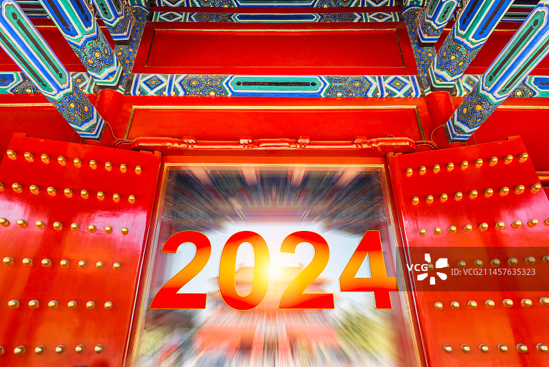 2024元旦跨年新年红色宫门开门红背景图片素材