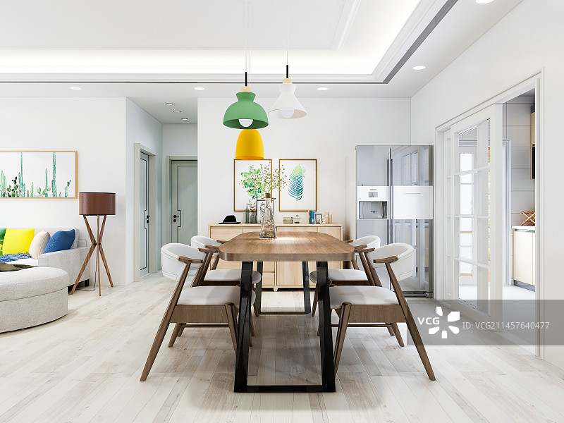 现代住宅楼中的饭厅区域设计图图片素材