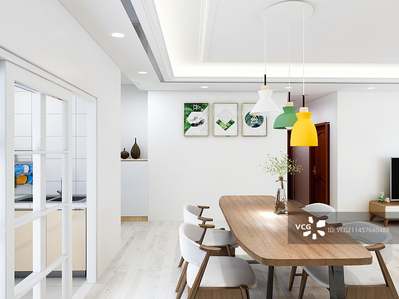 现代住宅楼中的饭厅区域设计图图片素材