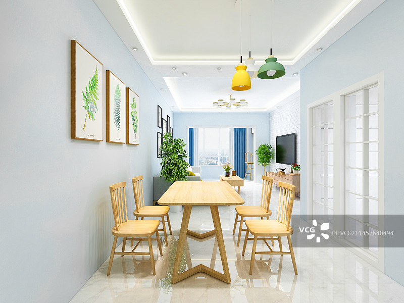 现代住宅楼中的饭厅区域设计图图片素材
