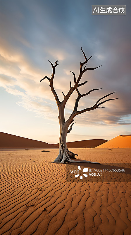【AI数字艺术】月历设计：沙漠中的一棵树图片素材