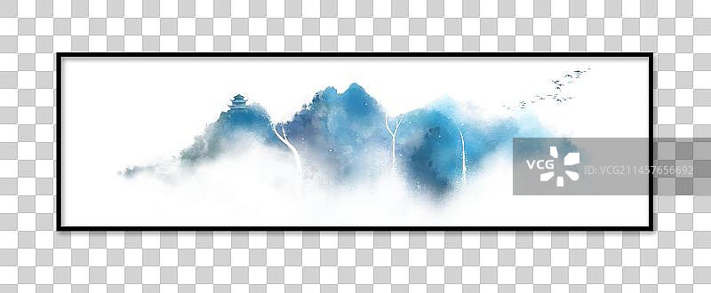 山水黑框装饰画素材图片素材