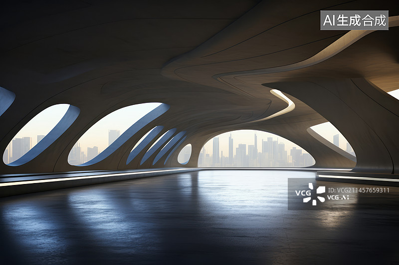 【AI数字艺术】未来抽象建筑空间背景图片素材