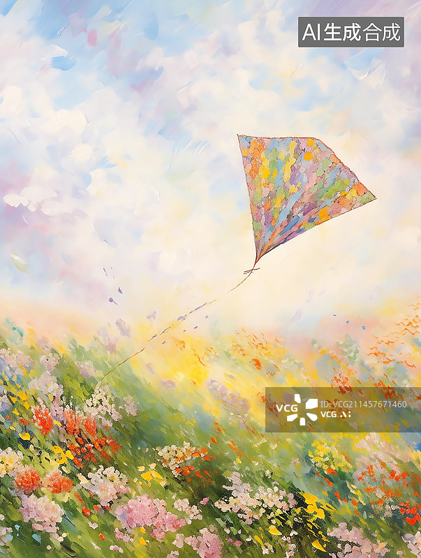 【AI数字艺术】花开的季节放风筝图片素材