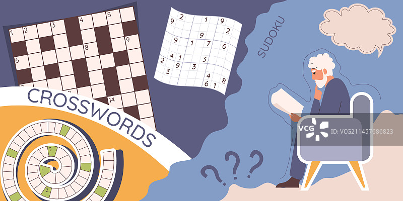 老年人玩数独拼贴图片素材