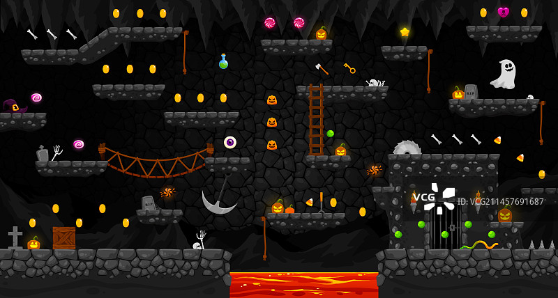 街机万圣节恐怖洞穴景观游戏关卡图片素材