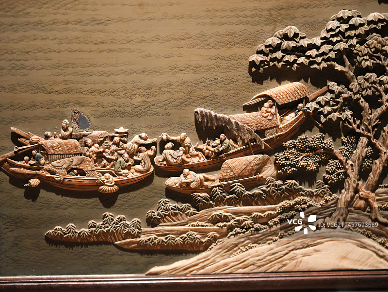 清代紫檀木边座嵌牙山水人物图双面插屏图片素材