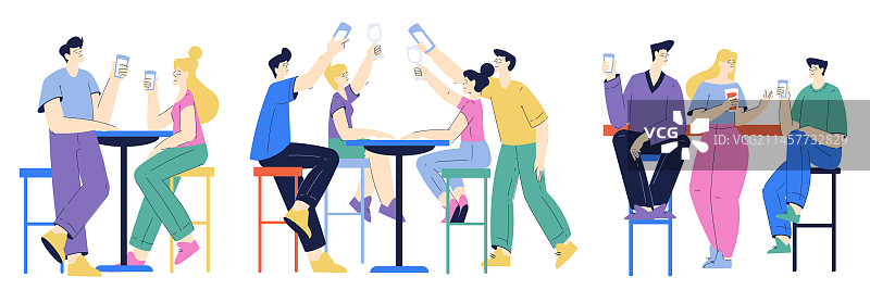在酒吧或酒馆桌旁就坐的人们图片素材