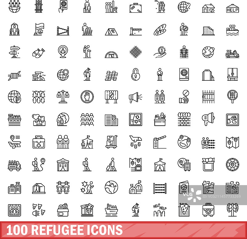 100个轮廓风格难民图标合集图片素材