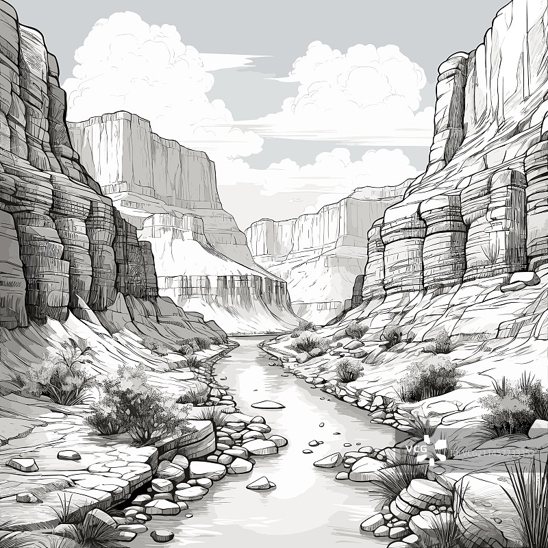 手绘卡通风格大峡谷图片素材
