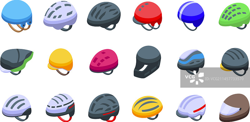 自行车头盔图标集2.5D图片素材