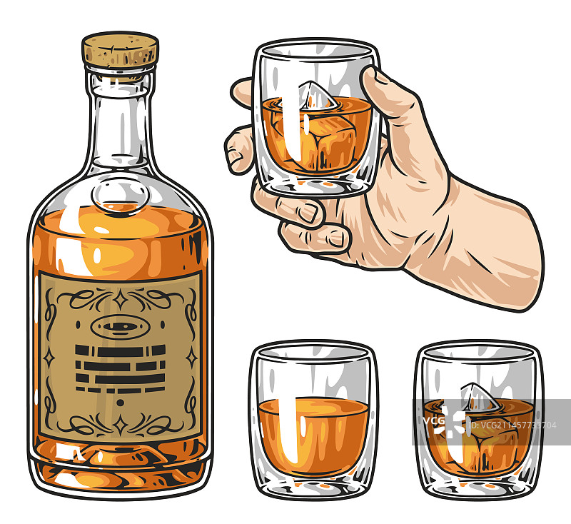 波旁酒套装彩色标志图片素材