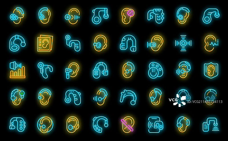 助听器图标霓虹灯套装图片素材