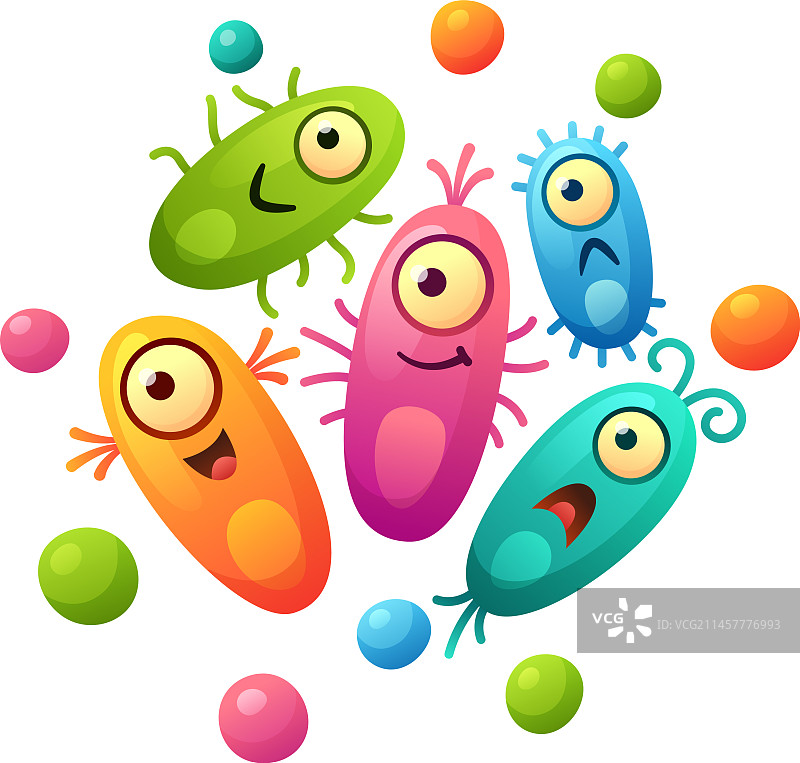 卡通微生物滑稽彩色细菌图片素材