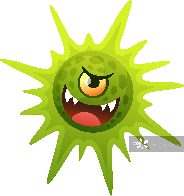 邪恶的绿色病毒细胞卡通漫画角色图片素材