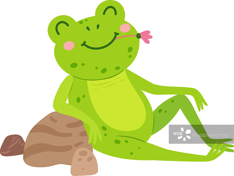 夏天趴在地上的快乐青蛙卡通形象图片素材